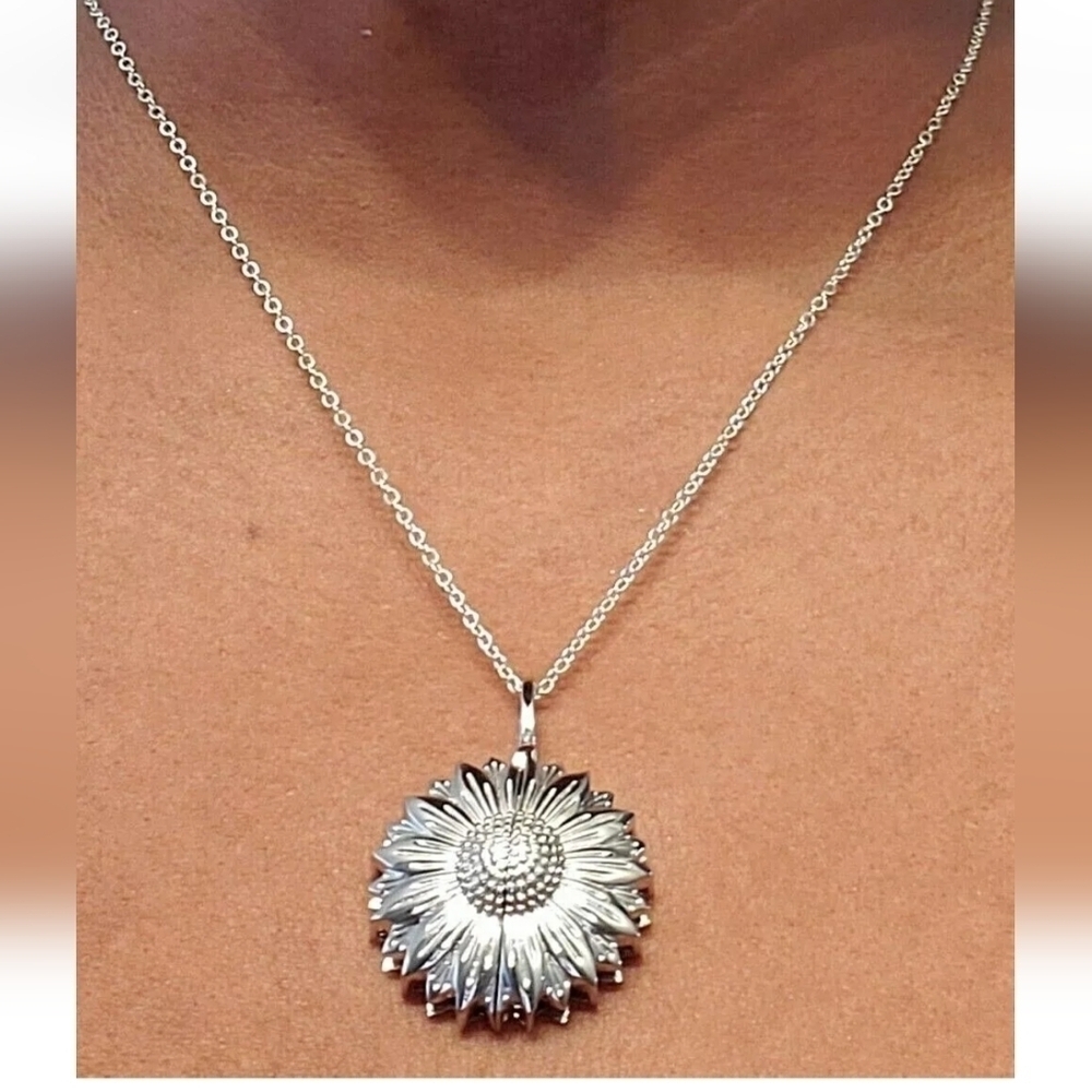 Karis Sunflower Pendant Platinum Sterling Silver Hidden Message